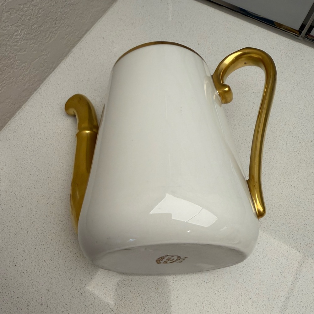 Vintage French Pilivite White Gold Porcelain Coffee Pot Teapot Mid-Century 1950s - Picture 10 of 16